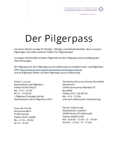 PilgerpassFoto 2026 Beschreibung Pilgerpass Fragen und Antworten © Evangelische-Lutherische Landeskirche Hannovers, Evangelische Agentur Spiritualität